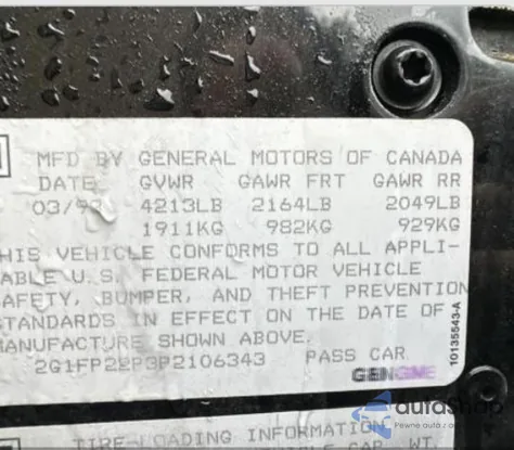 1993 Chevrolet Camaro z USA, uszkodzony, nr VIN 2G1FP22P3P206343